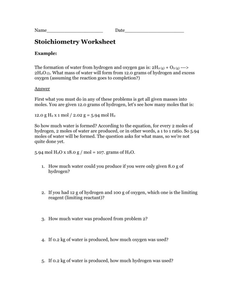 Solution Stoichiometry Worksheet Doc