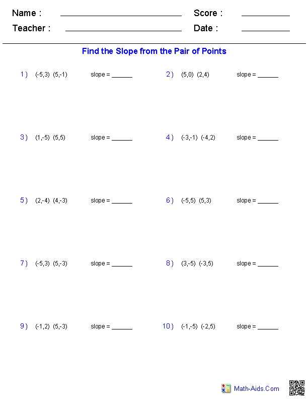 Algebra 1 Point Slope Form Worksheet