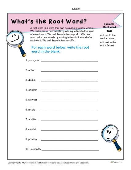 Root Words Worksheet 1st Grade