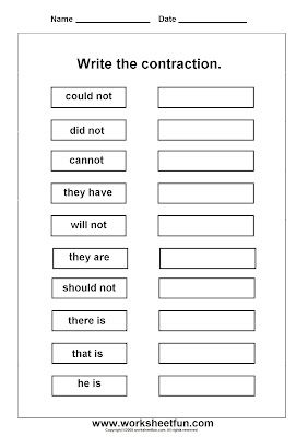 Contractions Worksheet Free