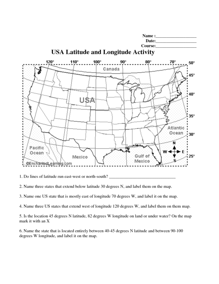 Latitude And Longitude Worksheets Pdf Answers