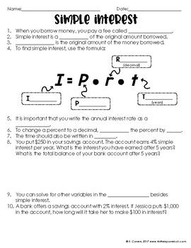 Simple Interest Worksheet Grade 5