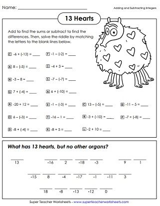 Adding And Subtracting Integers Worksheet Pdf