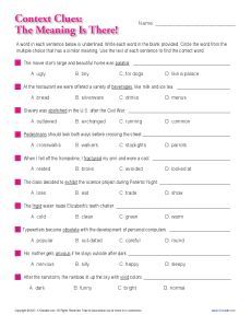 Multiple Choice Context Clues Worksheets 5th Grade