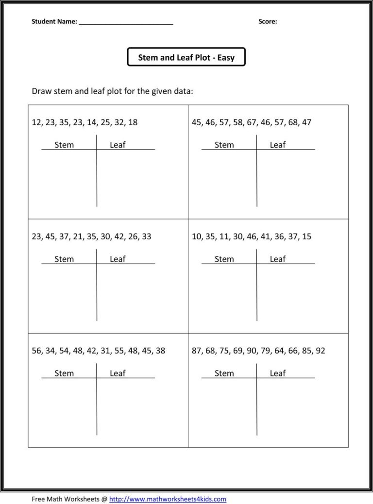 7th Grade Stem And Leaf Plot Worksheets