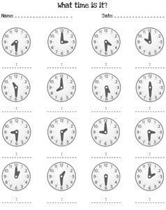 Telling Time By The Half Hour Worksheets For Kindergarten