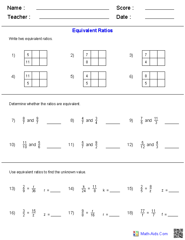 Equivalent Ratios Worksheet Answers