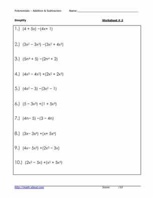 Addition Adding Polynomials Worksheet