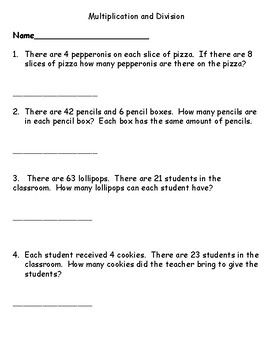 Multiplication And Division Word Problems Third Grade