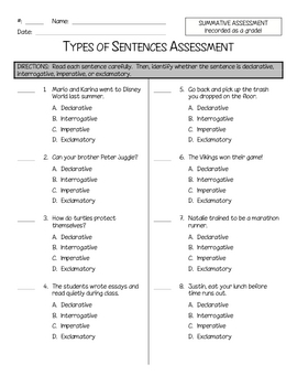 3rd Grade 4 Types Of Sentences Worksheets