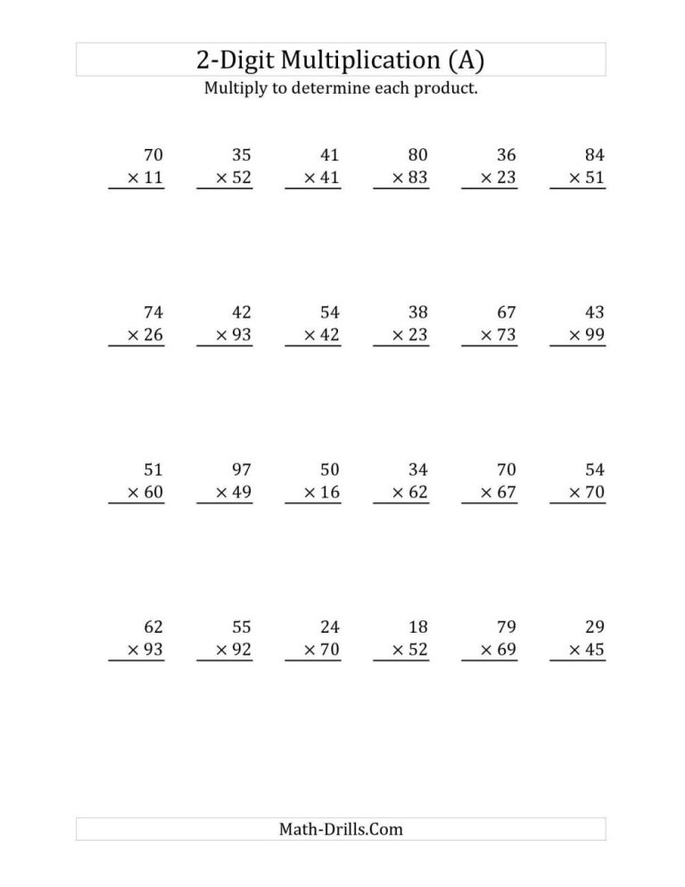 Free Two Digit Multiplication Worksheets
