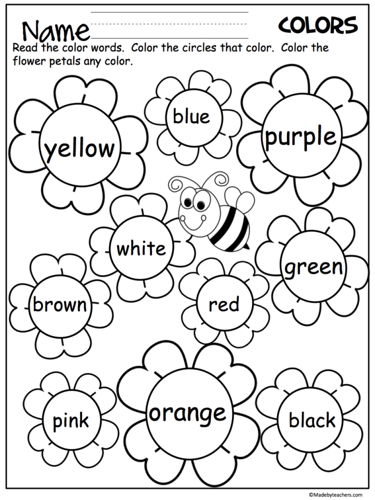 Pre K Learning Colors Worksheets