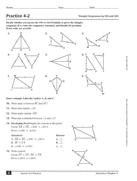 Triangle Congruence Sss And Sas Worksheet Answers