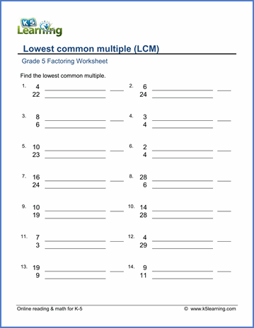 Least Common Multiple Worksheet Grade 5