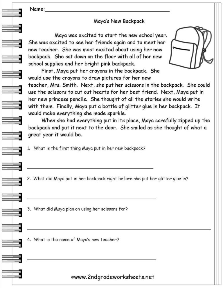 Year 2 Reading Comprehension Worksheets