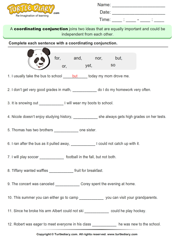 Conjunction Worksheets With Answers