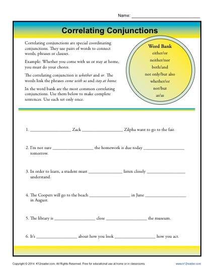 Conjunction Worksheets For Grade 5