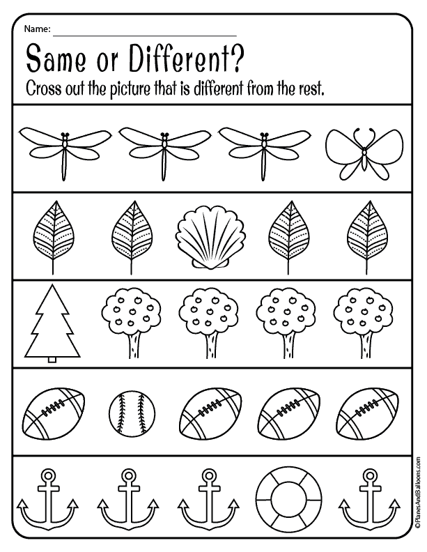 Same And Different Worksheets For Kids