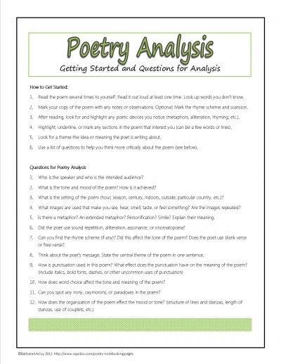 Poetry Worksheets Printable