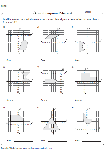Compound Shapes Worksheet Find The Area Of Each Figure