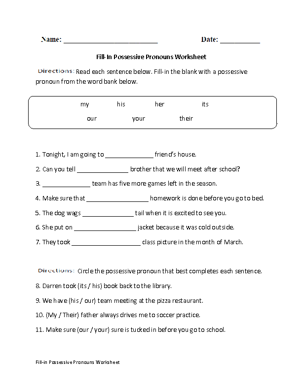 Pronouns Worksheet With Answers For Class 6