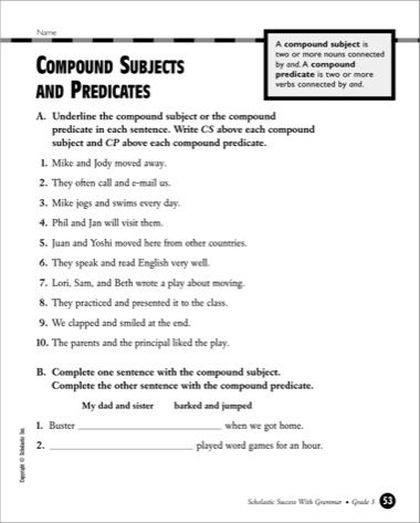 Subject And Predicate Worksheets With Answers For Grade 3