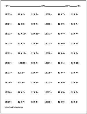Multiplication 6 Times Table Worksheet