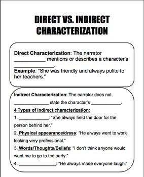 Direct And Indirect Characterization Worksheet Answers