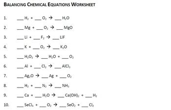 Balancing Chemical Equations Worksheet Pdf