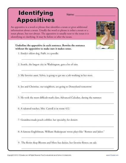 8th Grade Appositive Worksheet