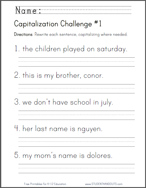 Punctuation Worksheets 1st Grade
