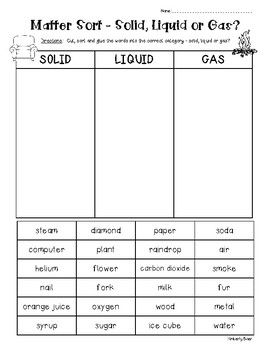 Solid Liquid Gas Worksheet 1st Grade