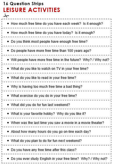 Leisure Education Worksheets For Adults