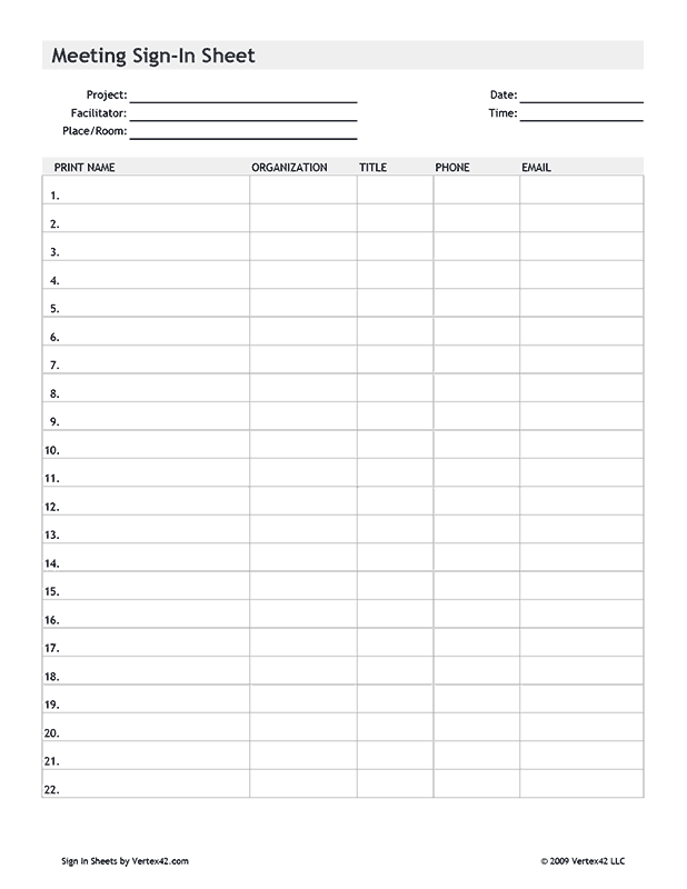 Printable Sign In Sheets