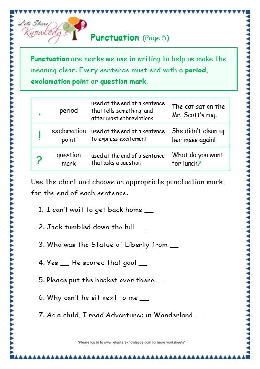 Punctuation Worksheets With Answers For Grade 2