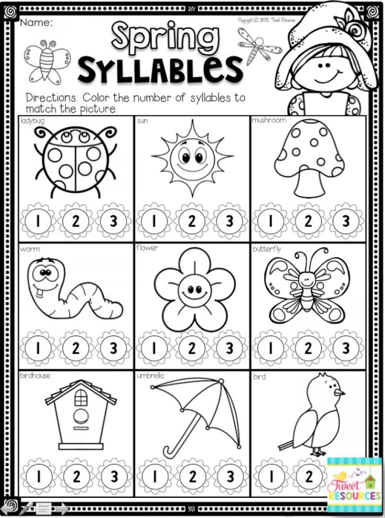 Syllables Worksheets Kindergarten Pdf