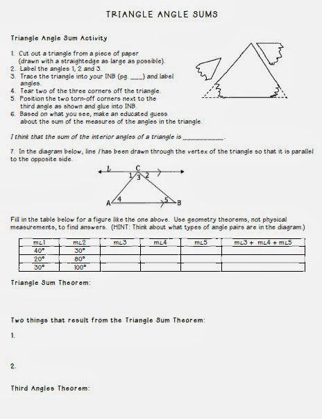 8th Grade Worksheet Triangle Sum And Exterior Angle Theorem