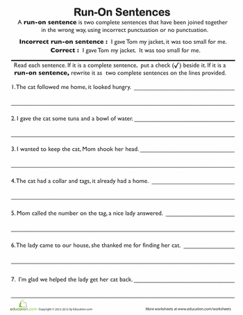 Sentence Fragment Worksheets Grade 6