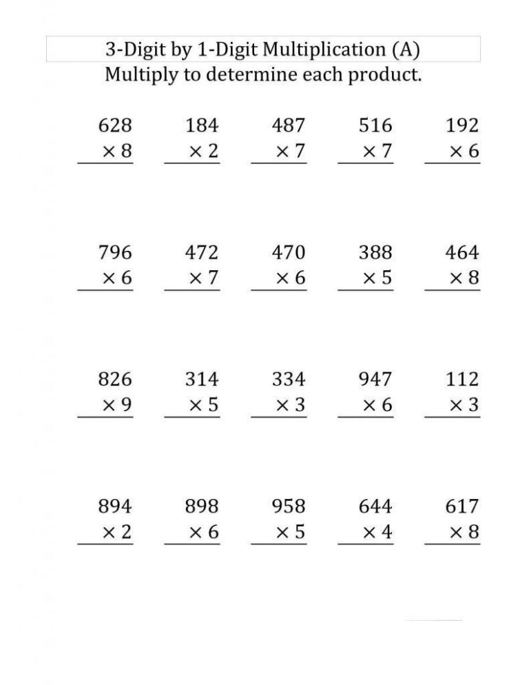 Multiplication Worksheets Grade 4 Printable Free