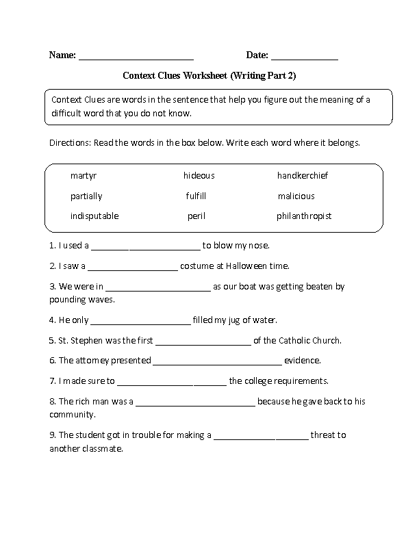 Context Clues Worksheets Answer Key