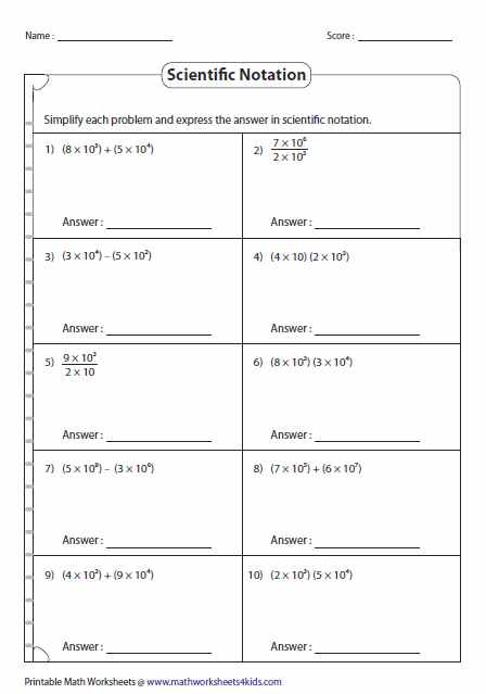 Chemistry Operations With Scientific Notation Worksheet