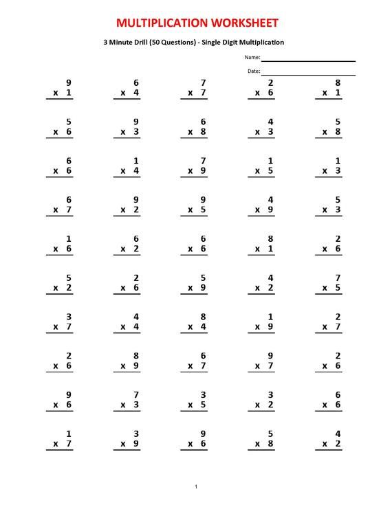 Timed Multiplication Worksheets 3's