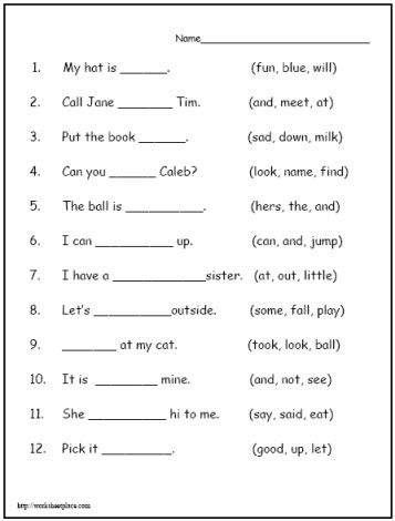 English Worksheet For Class 1st