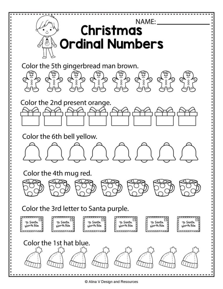 Kindergarten Ordinal Numbers Worksheet Pdf