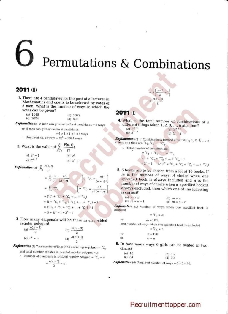 Permutations And Combinations Worksheet Pdf