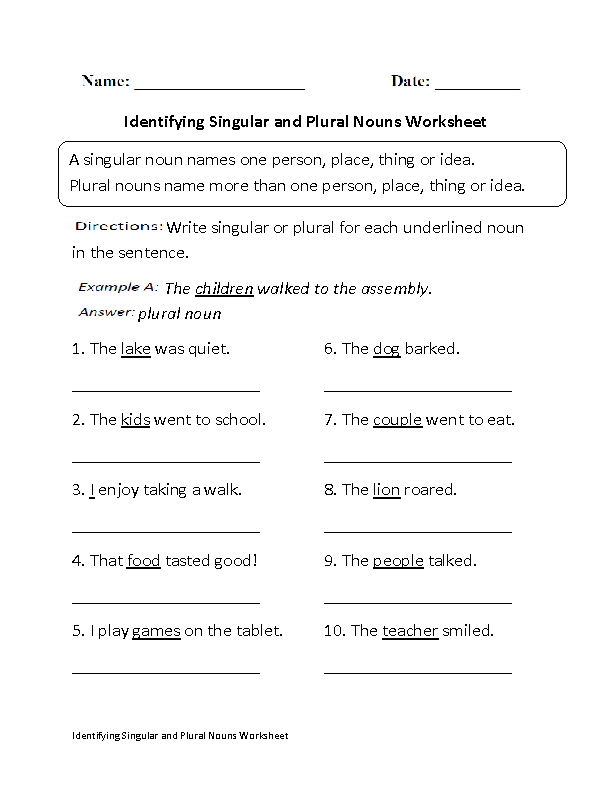 Grade 5 Singular And Plural Nouns Sentences Worksheets