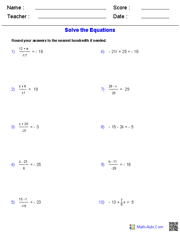 One And Two Step Equations Worksheet Pdf