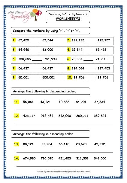 Comparing Numbers Worksheets 5th Grade