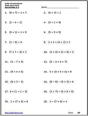 Grade 7 Free Algebra Worksheets