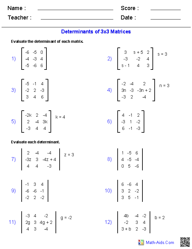 Matrix Multiplication Worksheet Doc